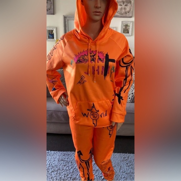 SWEAT SUIT SET Graphic design hoodie pull on jogger 2 pocket unisex NEW size XXL - Picture 1 of 16